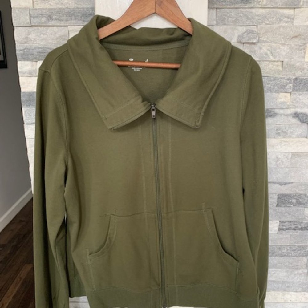 Exertek Olive Cotton and polyester XL zippered athletic jacket.